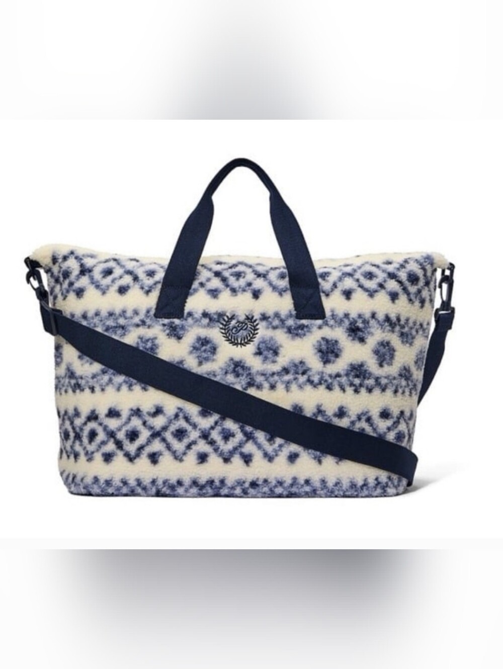 Victoria's Secret Cream and Navy Patterned Travel Weekender.